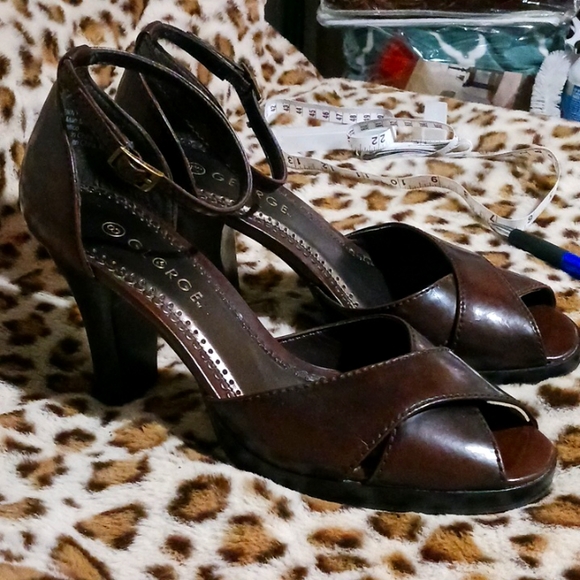 George Peep Toe Ankle Strap Heels 7.5 - Picture 3 of 12